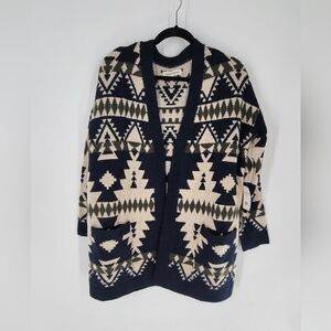 Lucky Brand Southwest Aztec‎ Tribal Blue Beige Sweater Cardigan Size M New